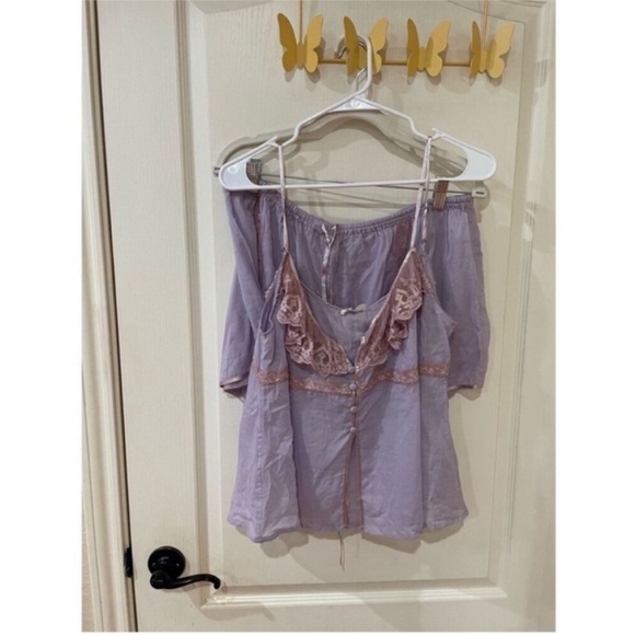 Free People Bring It Back Lace Inset Ruffles Sleep Short Set Large NWOT - Picture 3 of 10